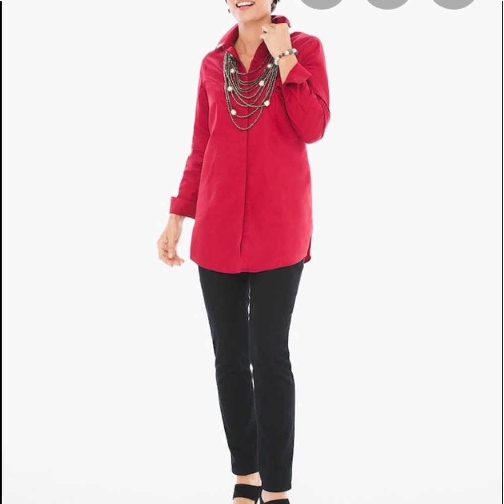 Chico’s red button down tunic . XL or 3 Chico’s